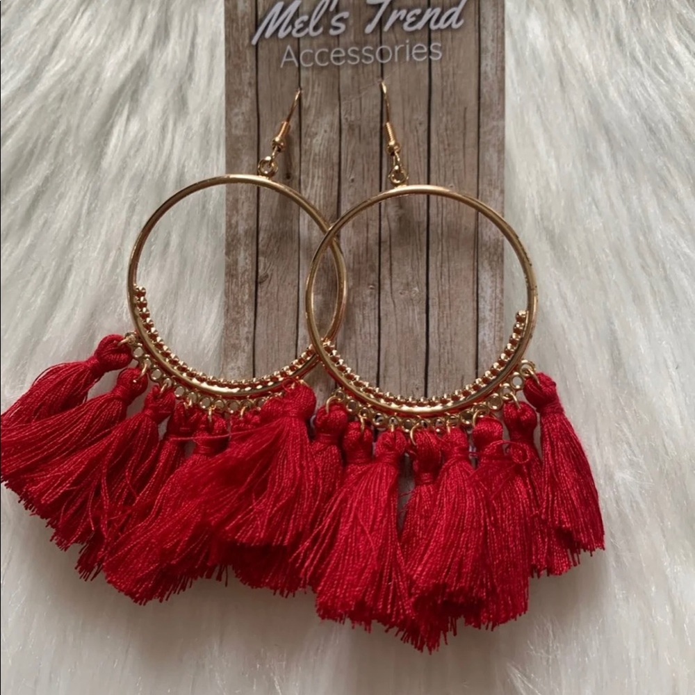 Red tassel earrings